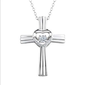 Floating Diamond Cross Heart Necklace